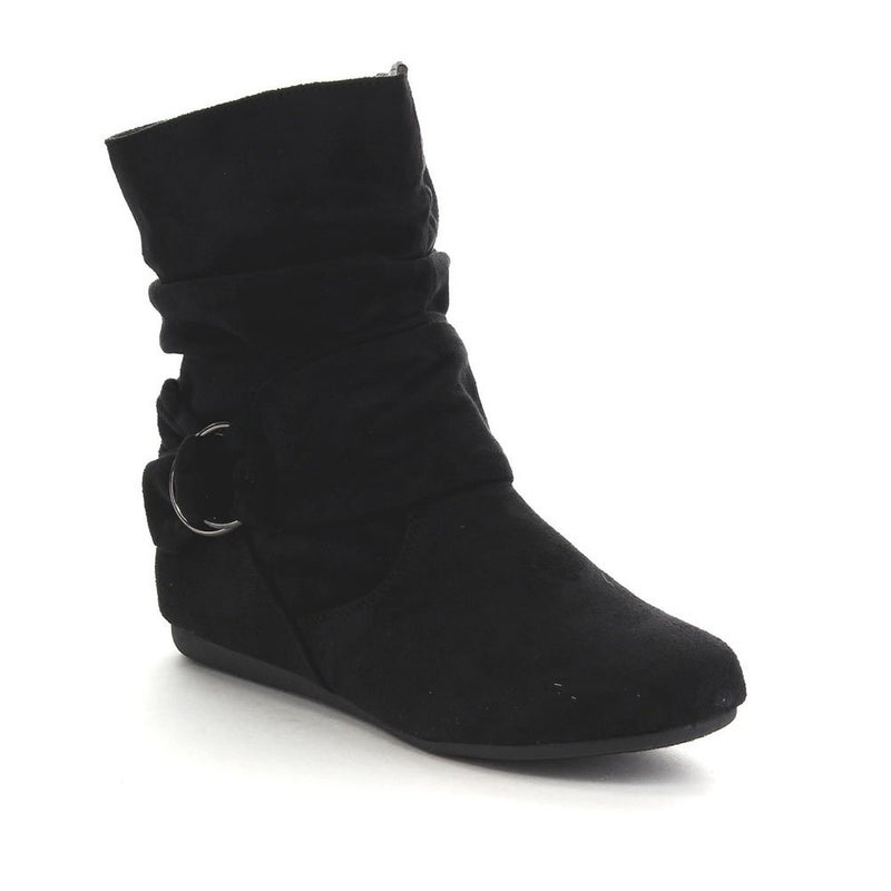 Beston Forever Selena-58 Women's Fashion Mid Calf Flat Heel Side Zipper Slouch Boots Black 8